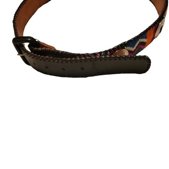 Aztec Fabric Belt with Conchos Guatemala SZ M - Picture 2 of 6